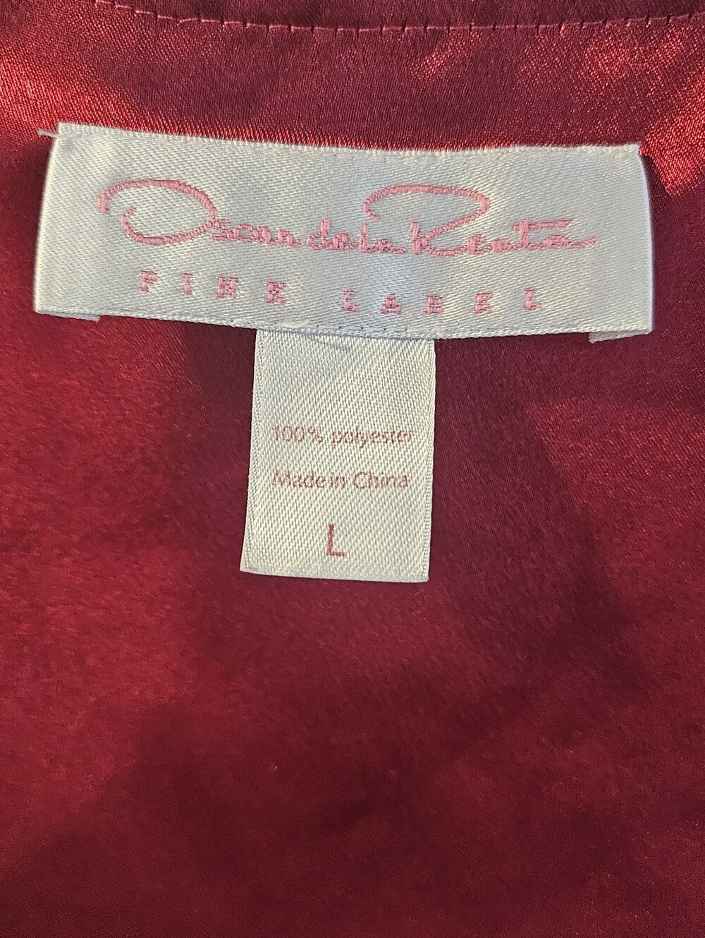 Vintage Oscar de la Renta Red Satin Wrap Robe with Embroidered Detail L - Picture 6 of 6